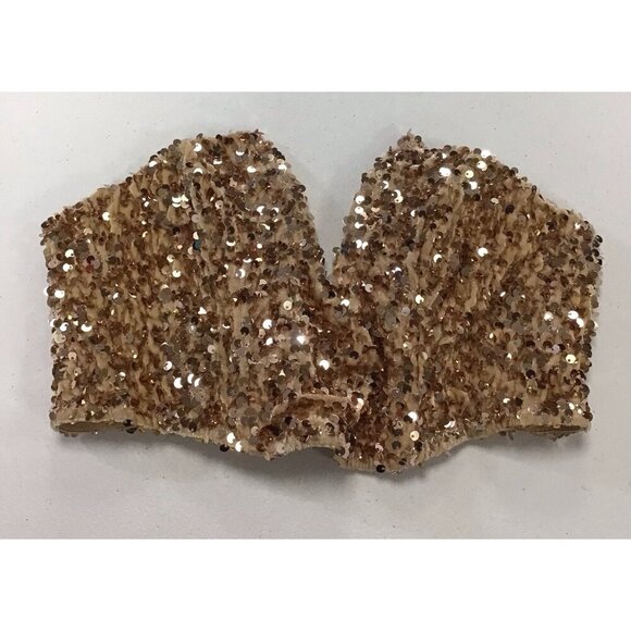 Woman’s Top Bustier Wire/Boning Gold Sequins Size M 🤩 - Picture 2 of 6
